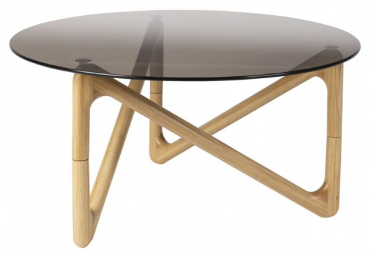 Naia' Kerek 80cm dohányzóasztal - Természetes/Üveg