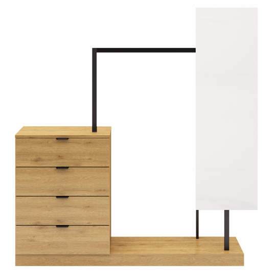 Ruházati állvány 'Nova' 4 Fiók/Tükör - Tölgy/Fekete