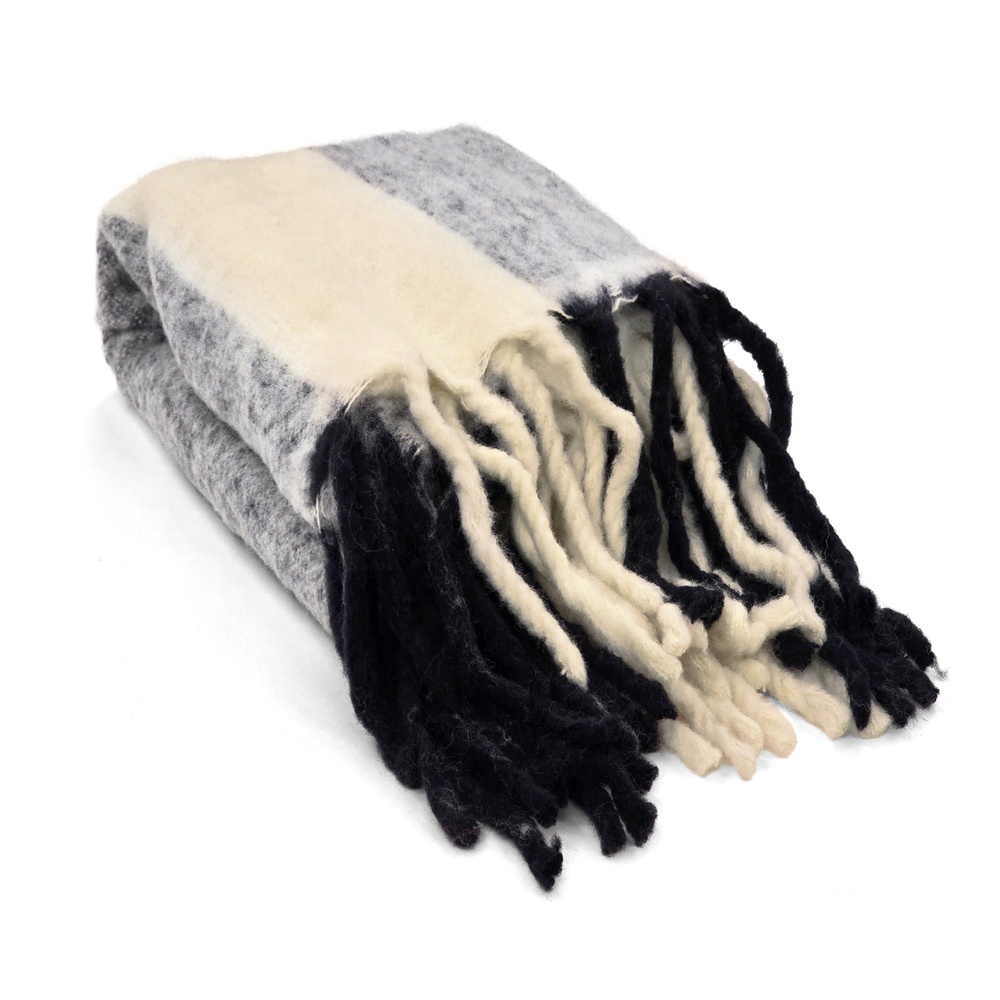 Kockás 'Beatriz Stripe' kockás takaró 130x170cm - Fekete/fehér