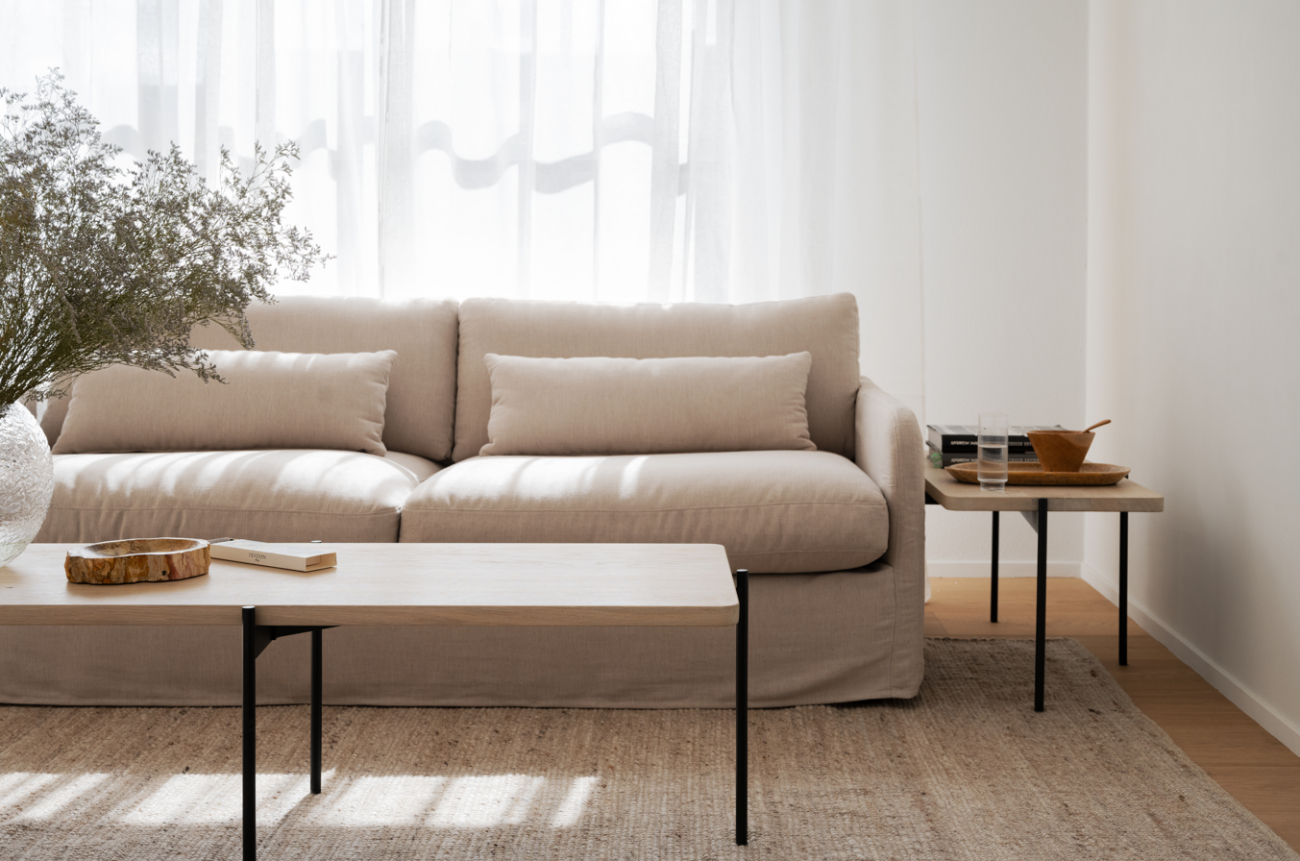 Kávézóasztal 'Shelton' 145x60cm - Fehér pigmentált tölgy