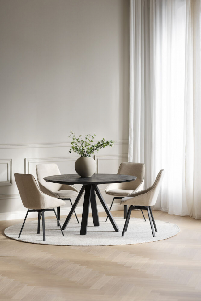 Matbord 'Carradale' Runt 130cm - Fekete/V-láb