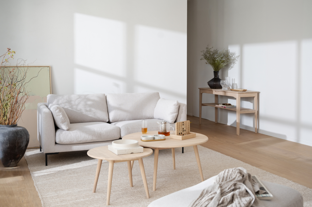 Asztal 'Tompkins' kerek Ø90 - Fehérre pácolt tölgy