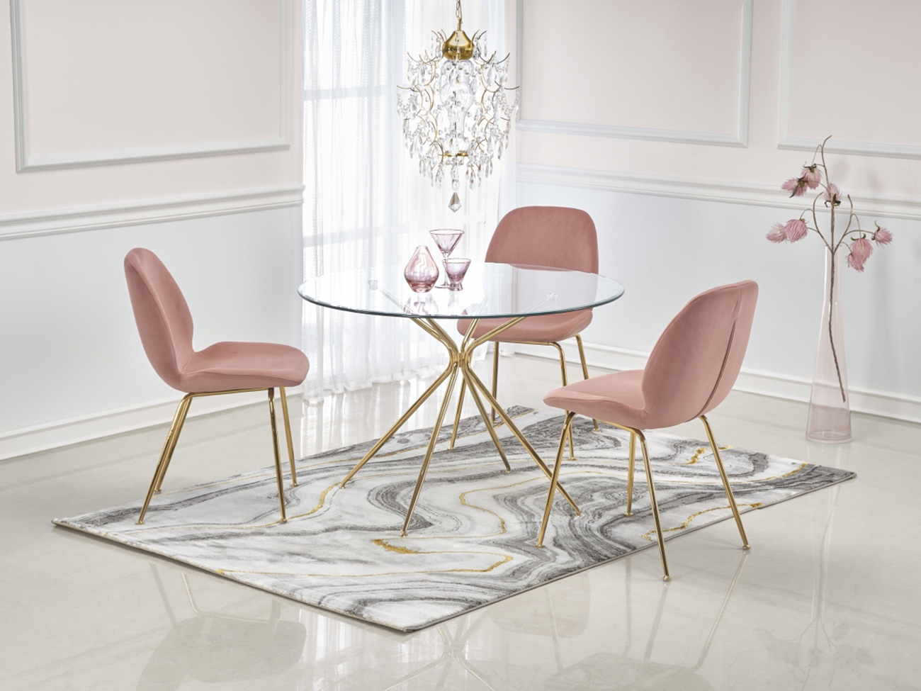 Étkezőasztal 'Rondo' Kerek 110cm - Átlátszó/Arany