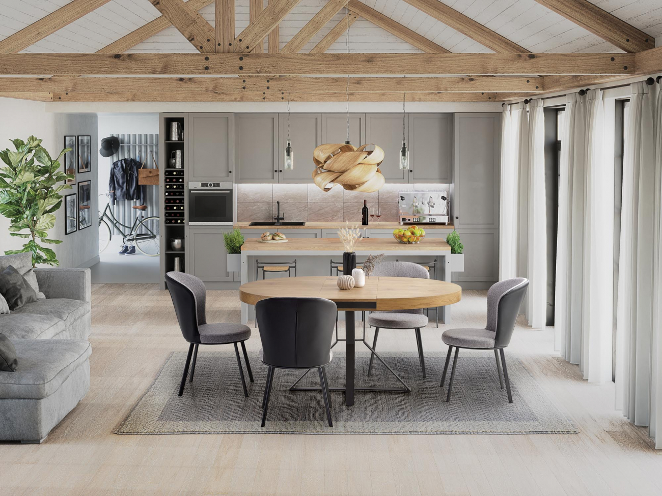 Étkezőasztal 'Mercy' kerek 120-160cm - Természetes