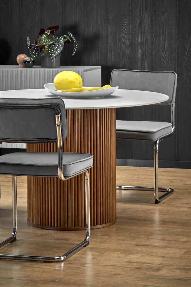 Étkezőasztal 'Bruno' Kerek 120cm - Dió/márvány