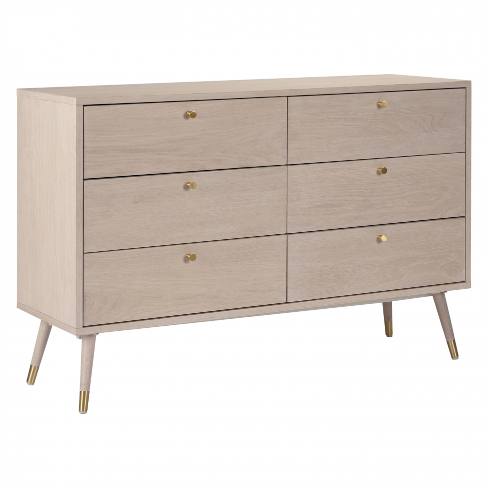 Prime komód 6 fiókkal - Fehér tölgy