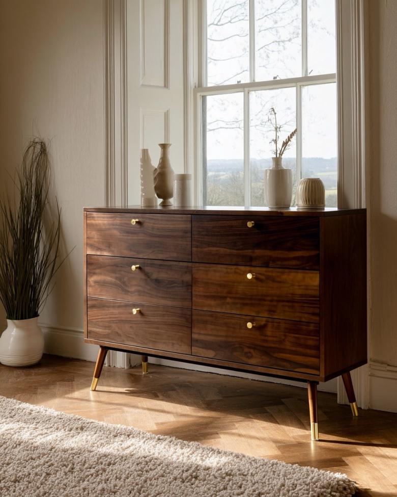 Prime komód 6 fiókkal - Dió/Brassó