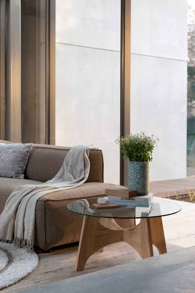 Kobe' Kerek 80cm dohányzóasztal - Természetes/Üveg