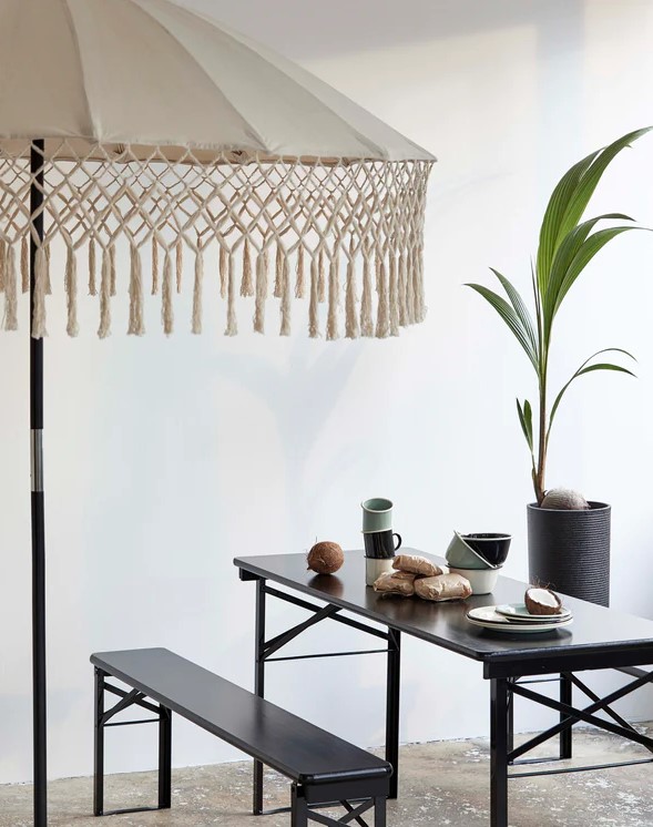 Asztal és padok 'Garden' 220x60cm - Fekete