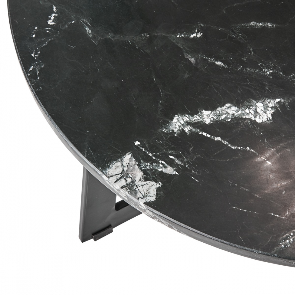 Kávézóasztal 'Milan L' kerek 70cm - Fekete/márvány
