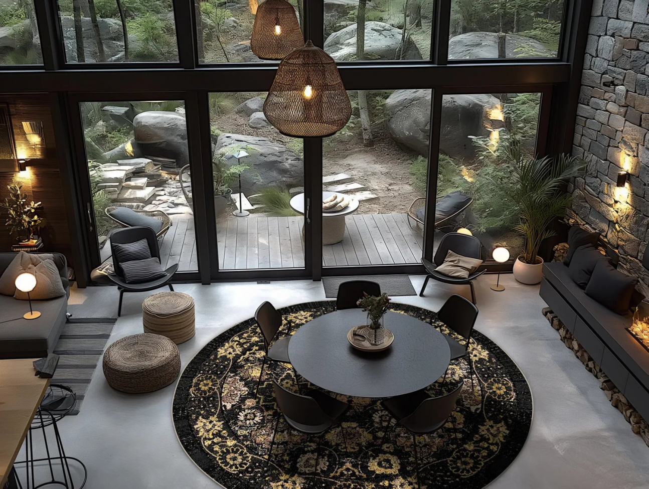 Kerek szőnyeg 'Fernana' 200cm - Fekete/Arany