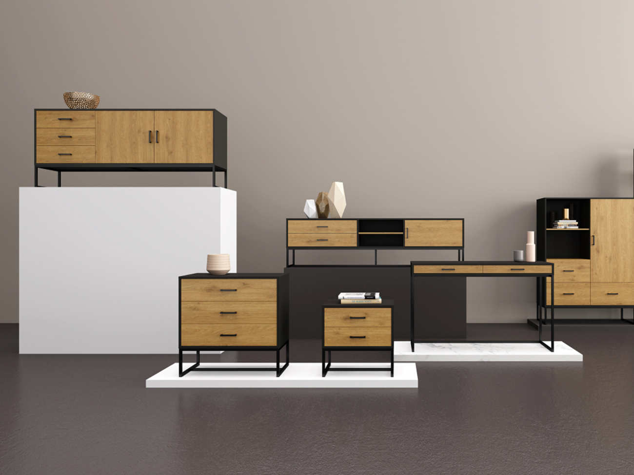 Amster éjjeliszekrény - Tölgy/Fekete