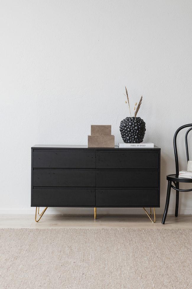 Fiókos szekrény 'Elle' 120x70 - Fekete/Brass