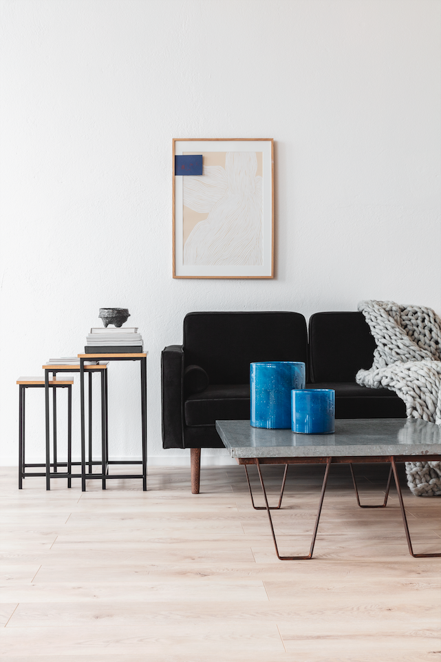 Kávézóasztal 'Grums' 3 részes - Fekete/Fa