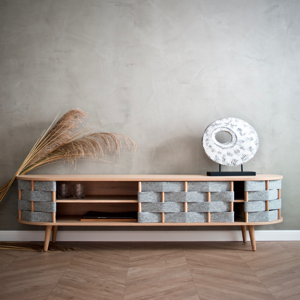 TV állvány 'Felt' 160cm - Természetes/Szürke