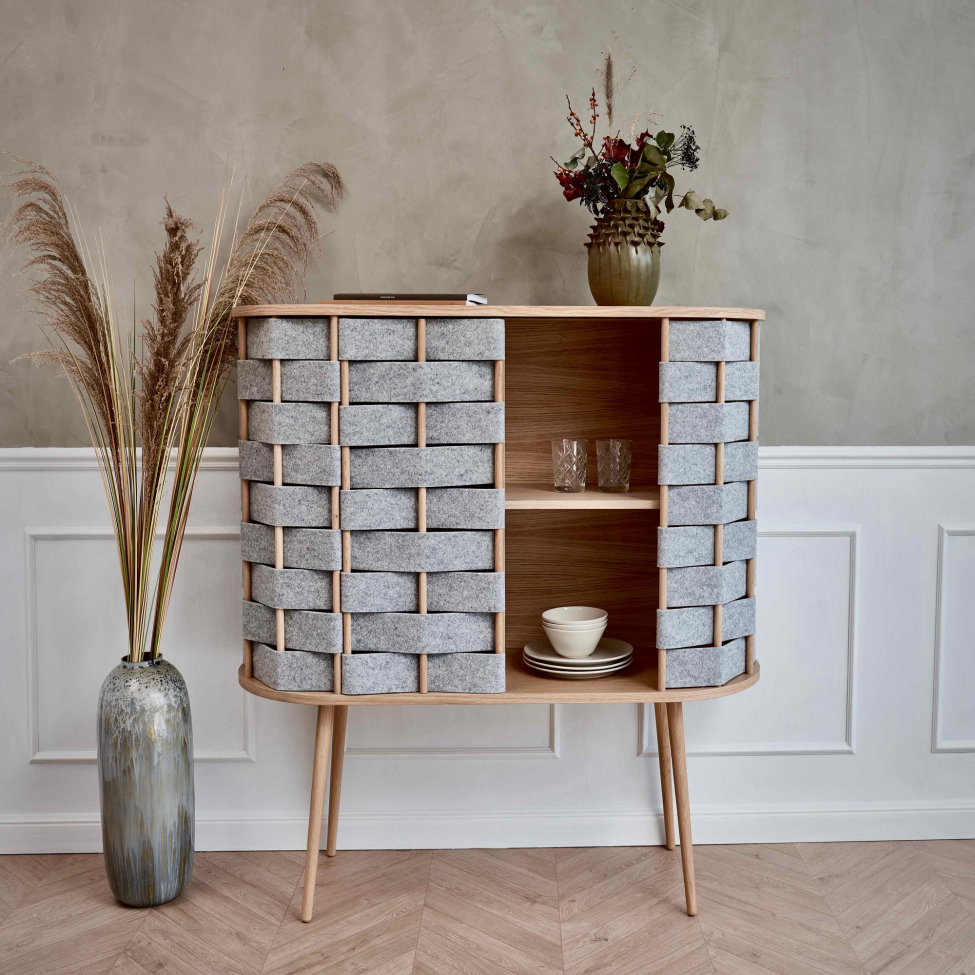 Fiókos szekrény 'Felt' 120cm - Természetes/Szürke