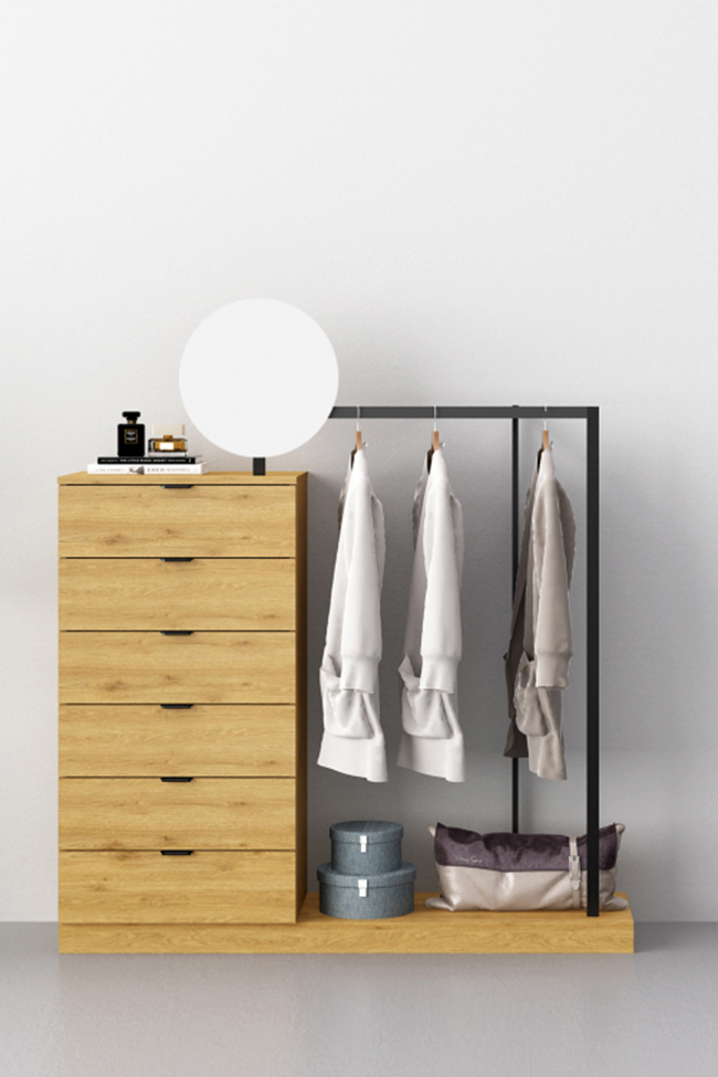 Ruházati állvány 'Nova' 6 fiók - Tölgy/Fekete