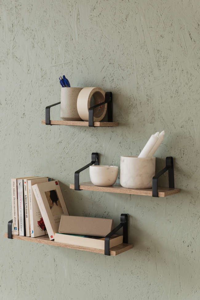 3 darab Mia fali polc - Fekete/Natúr