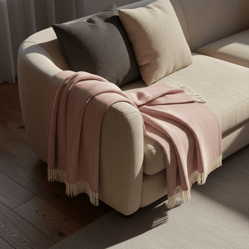 Pamut takaró 'Denisa Fishbone' 130x170cm - Piros/fehér