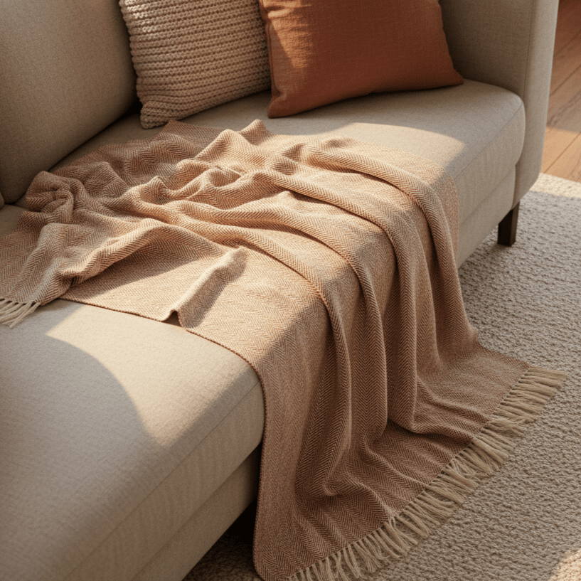 Pamut takaró 'Denisa Fishbone' 130x170cm - Barna/fehér