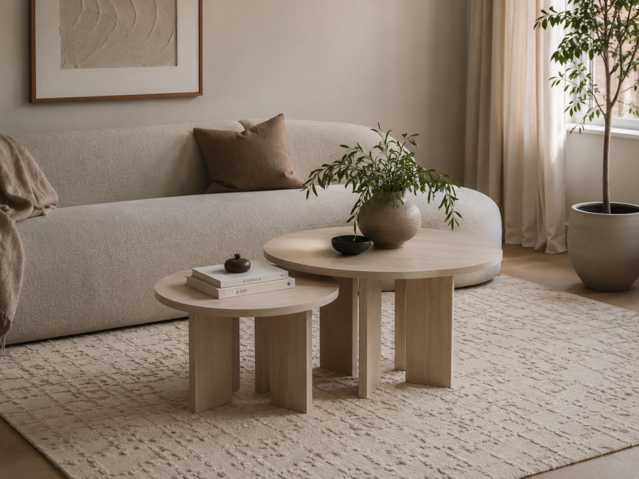 Kávézóasztal 'Créme' Kerek 75 cm - Természetes