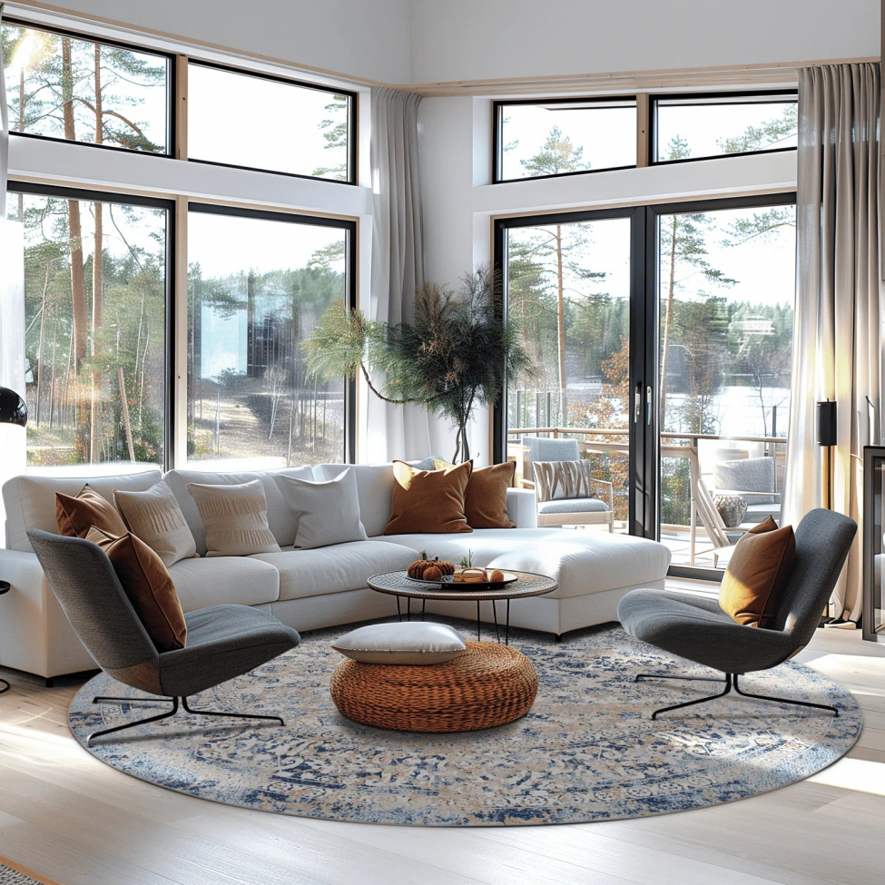 Kerek szőnyeg 'Denizli' 200cm - Kék