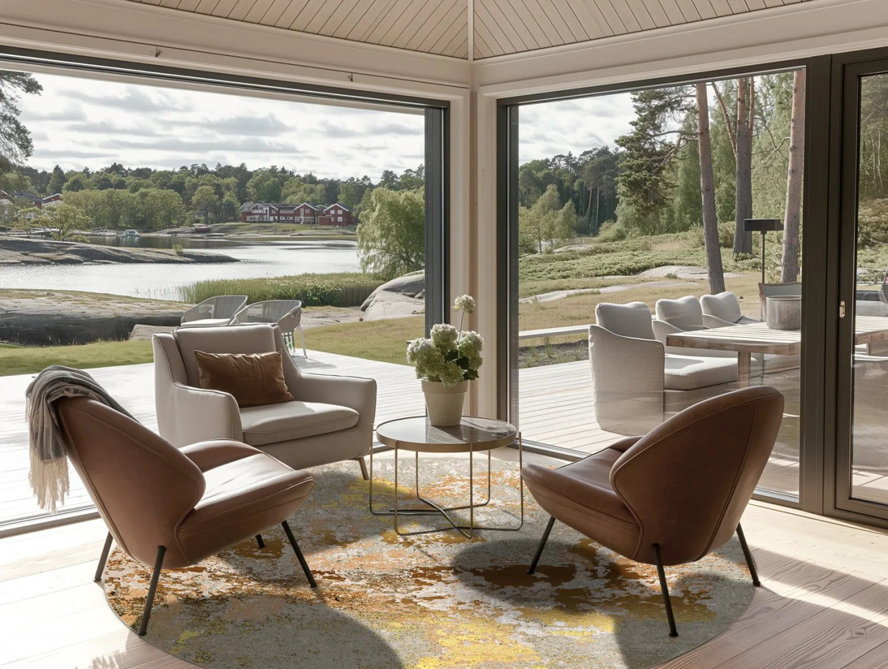 Kerek szőnyeg 'Elena' 160cm - Bézs/Arany