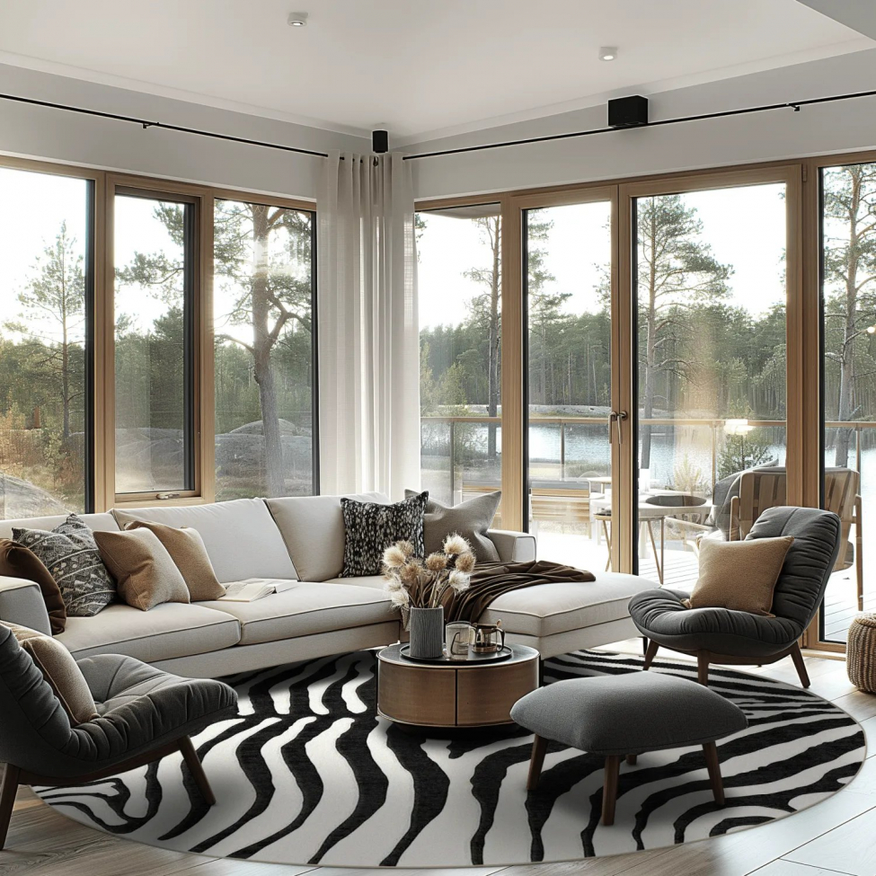 Kerek szőnyeg 'Zebra' 160cm - Fekete/Fehér