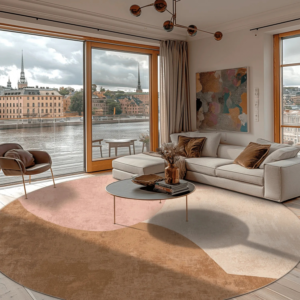 Kerek szőnyeg 'Lazio' 290cm - Bézs/Rózsaszín