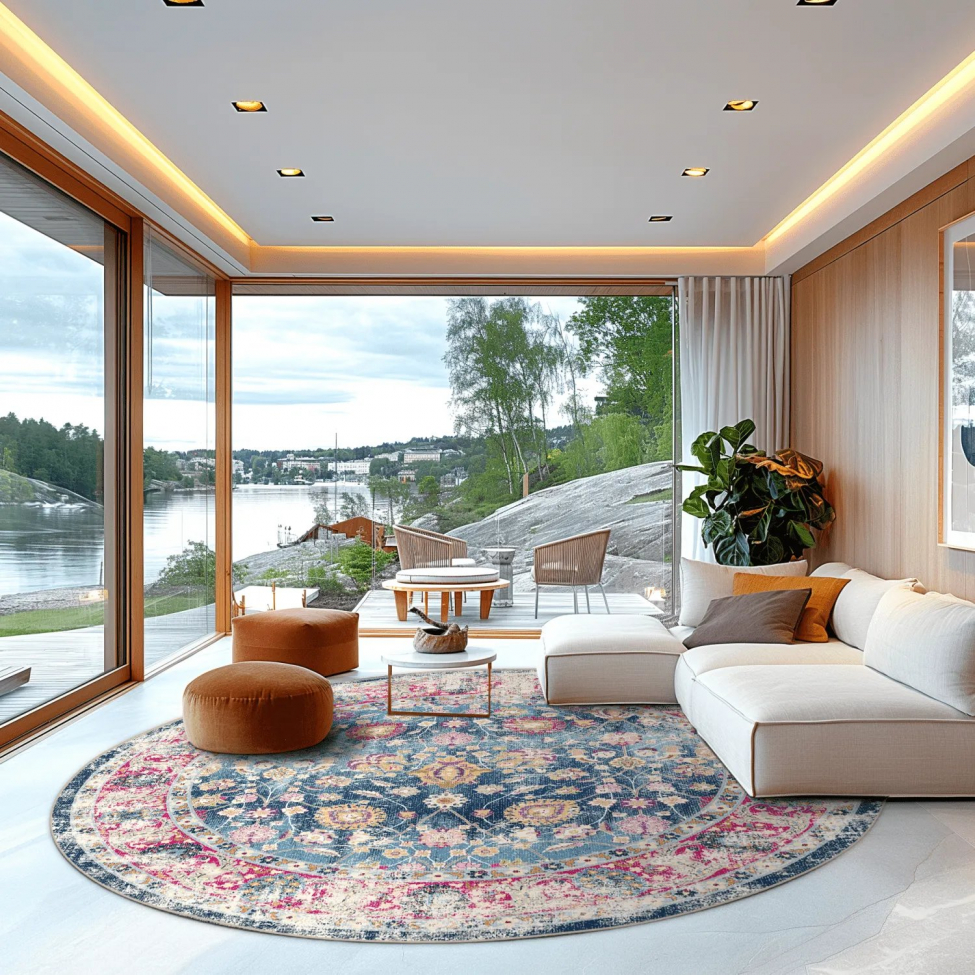 Kerek szőnyeg 'Bouhjar' 160cm - Kék/Rózsaszín/Multi