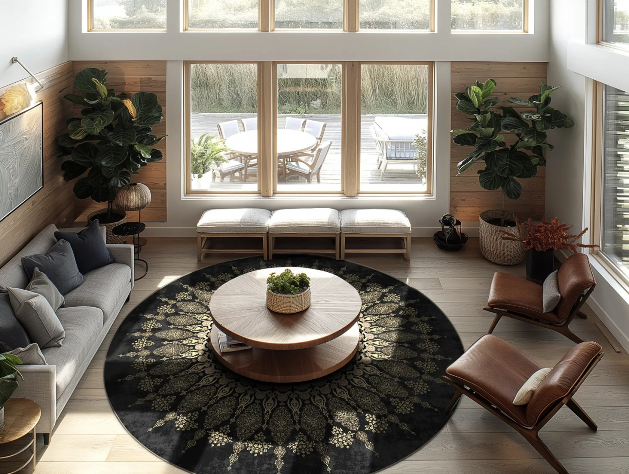 Kerek szőnyeg 'Sandrigo' 120cm - Fekete/Arany