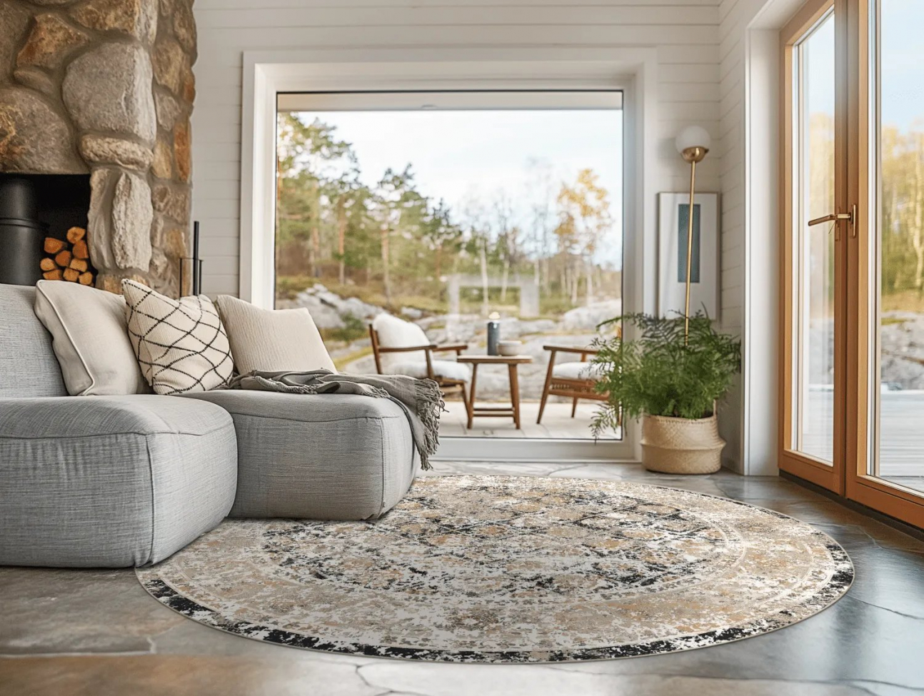 Kerek szőnyeg 'Douz' 240cm - Fekete/Multi