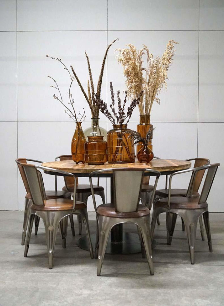 Kerek étkezőasztal 'Jack' - Újrahasznosított fa/Vas