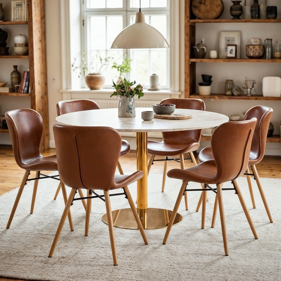 Étkezőasztal 'Marbleous' Kerek 120cm - Sárgaréz/Fehér