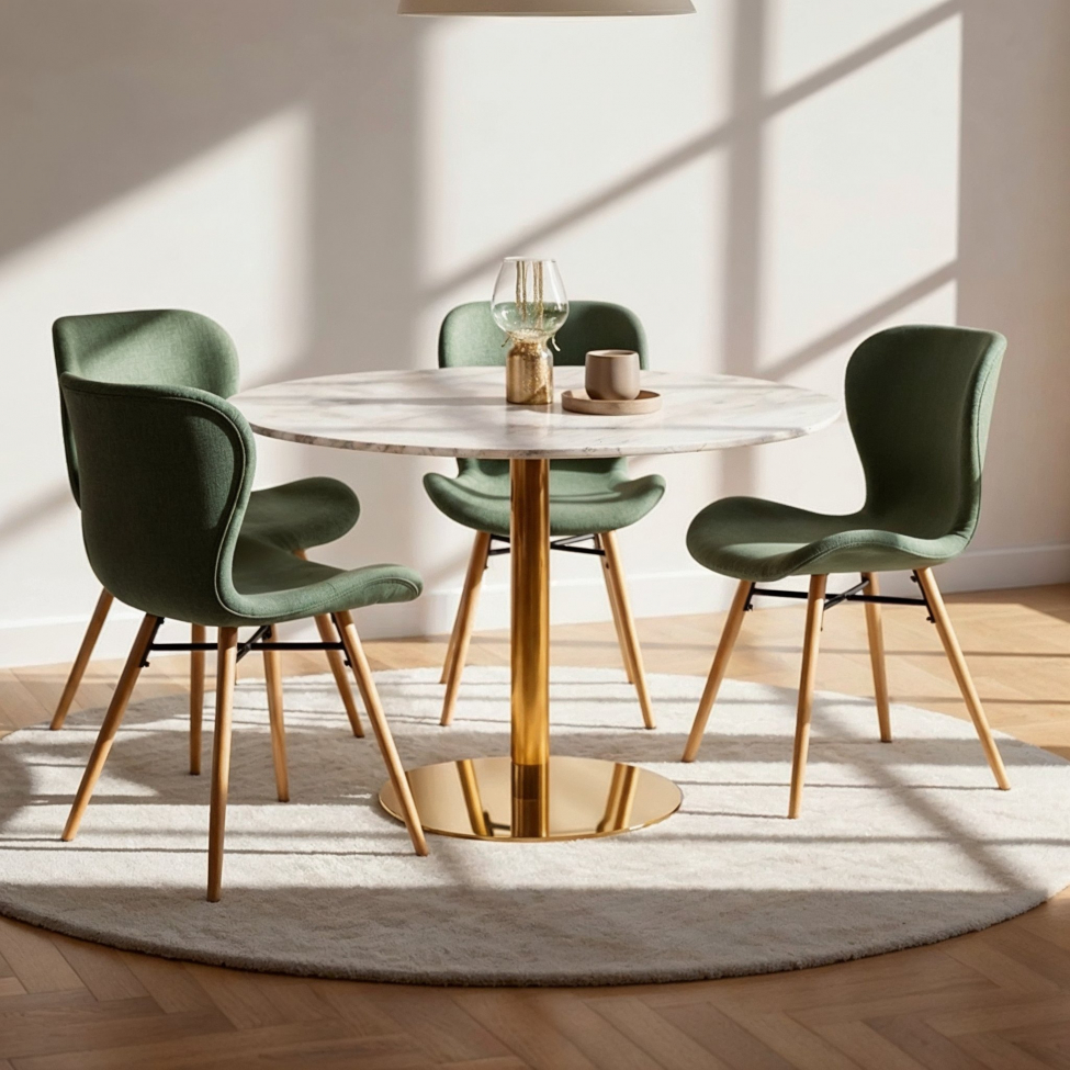 Étkezőasztal 'Marbleous' Kerek 120cm - Sárgaréz/Fehér