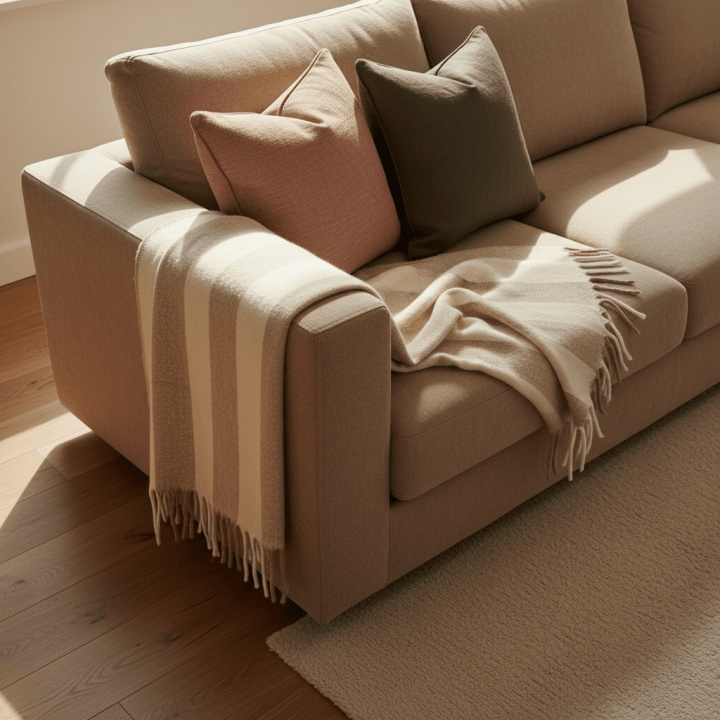 Kockás kockás \'Beatriz Stripe\' 130x170cm - Bézs/fehér a csoportban Dekoráció / Textíliák / Takarók és plédek nál Reforma (V10201728)
