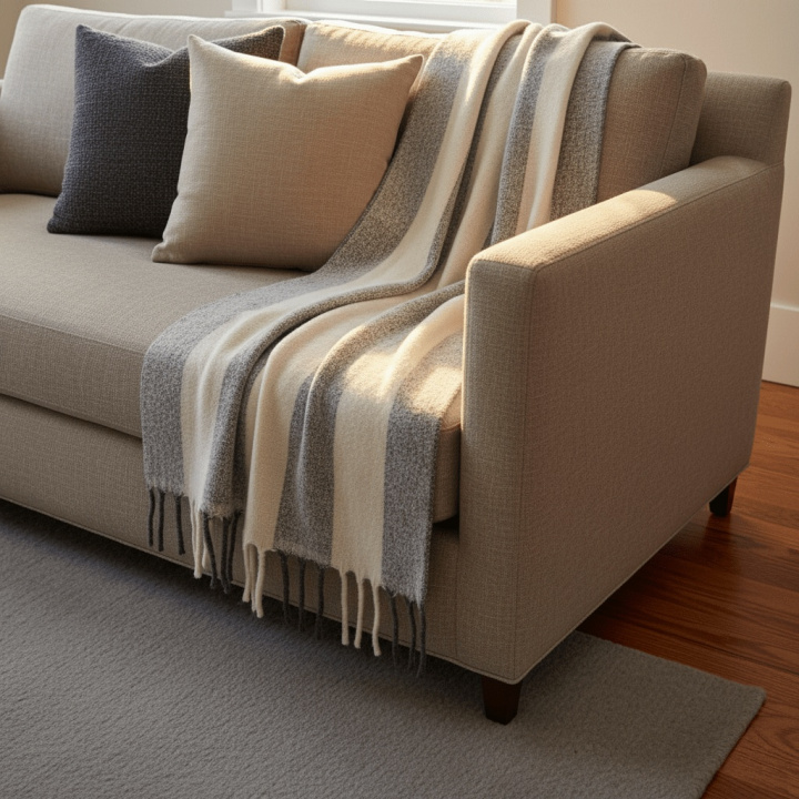 Kockás \'Beatriz Stripe\' kockás takaró 130x170cm - Fekete/fehér a csoportban Dekoráció / Textíliák / Takarók és plédek nál Reforma (V10201729)