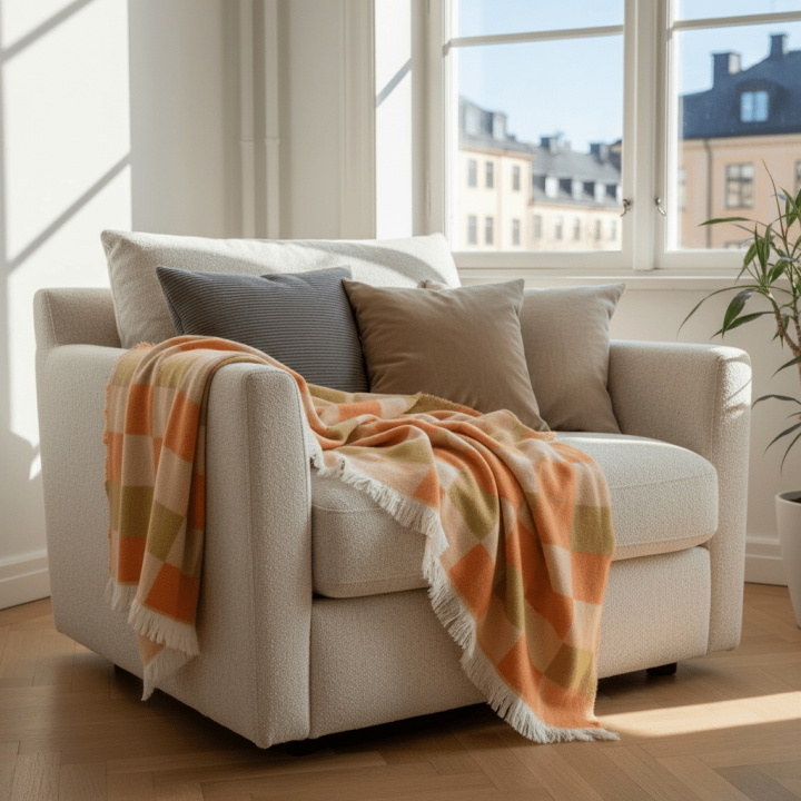 Kockás \'Audrey Check\' kockás takaró 130x170cm - Bézs/sárga/narancssárga a csoportban Dekoráció / Textíliák / Takarók és plédek nál Reforma (V10201735)