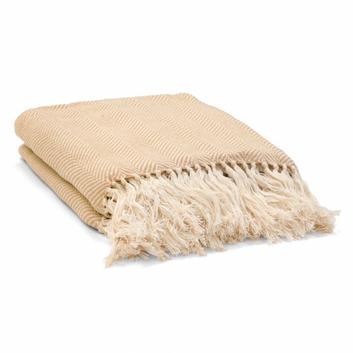 Pamut takaró \'Denisa Fishbone\' 130x170cm - Bézs/fehér a csoportban Dekoráció / Textíliák / Takarók és plédek nál Reforma (V10201745)